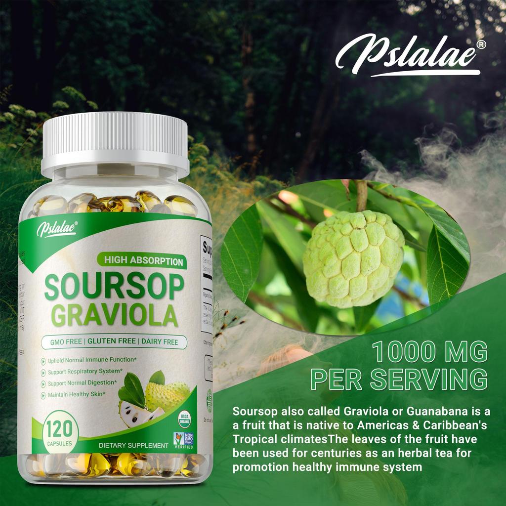 Capsule di Graviola Naturale: Ricco di antiossidanti, supporta la salute intestinale, rafforza il sistema immunitario; adatto sia per uomini che per donne.
