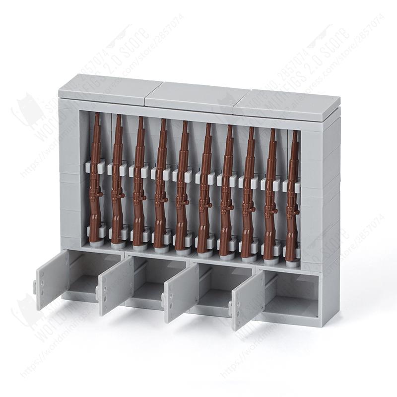 MOOXI WW2 Military Series Weapon Rack Guns Collection Model MOC Bricks DIY Assembled Building Blocks Toys For Boy Birthday Gifts