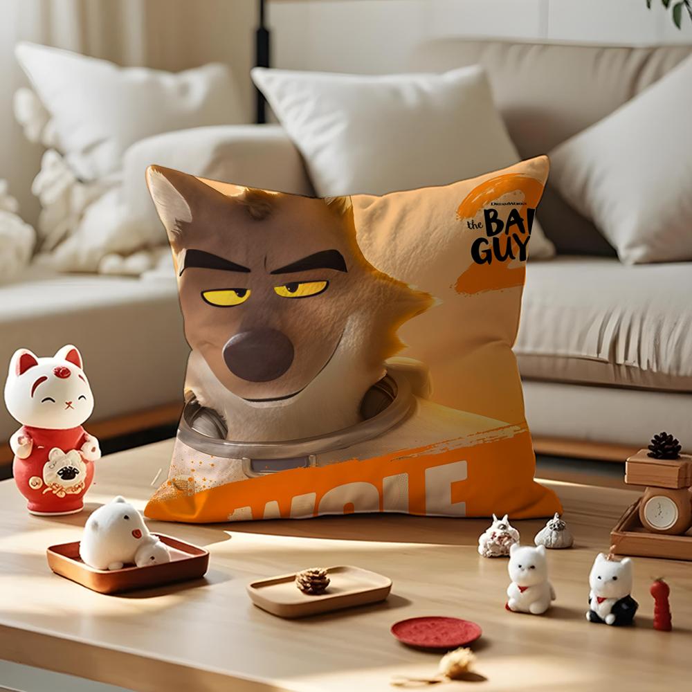 Cartoon TThe Bad Guys  Cushion Cover Silky Short Plush with Invisible Zipper Dustproof Sofa Pillow Cover for Home Decor