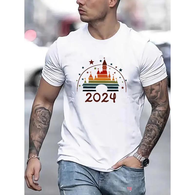 European sizes Men'S Round Neck Short Sleeve T-Shirt with a Unique Pattern Featuring Numbers And Letters, Perfect for Casual Wear in The Summer