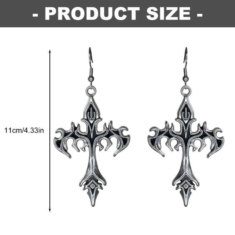 Gothic Flame Crosses Dangle Earrings Punk Rock Earrings Hip Hop Jewelry Alloy Texture Suitable for Women Men Present
