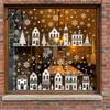 White Line Drawing Window Film 4Pcs Christmas Static Clings, Town House Snowflake Glass Stickers, Cling Snow Village Stickers Reusable Xmas