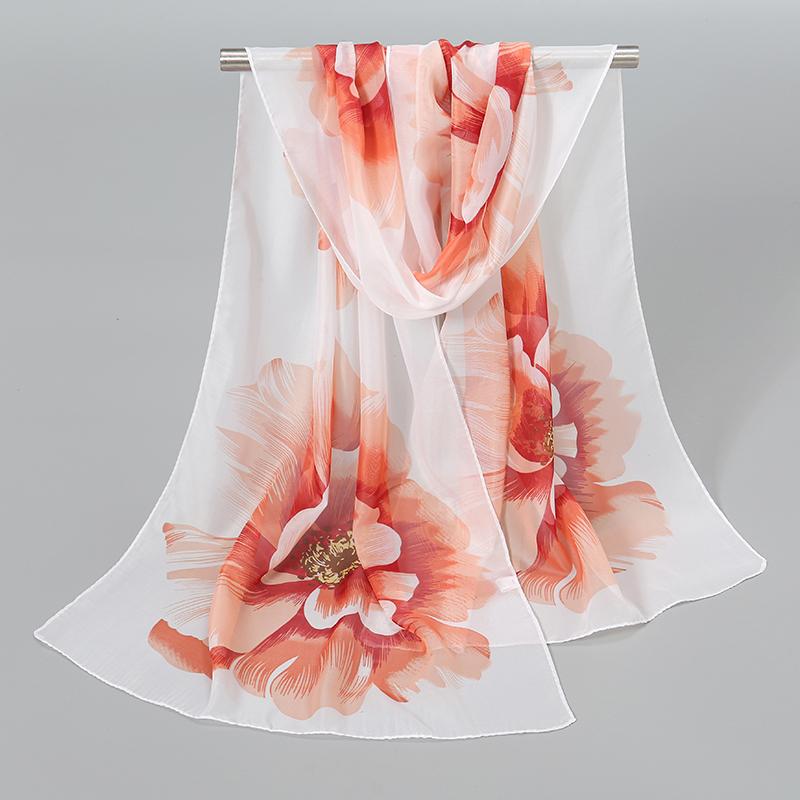 Spring Printed Chiffon Scarf Floral Printed Beach Shawl Lightweight Neck Scarf Summer Neck Sun Protection Scarf Shawl 150*50cm