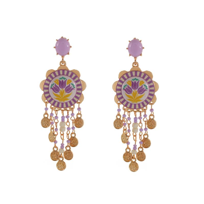 Exaggerated Asymmetric Enamel Drop Earrings Hand Painted Floral Multi-Layered Earrings Gifts For Women Daily Party Wear