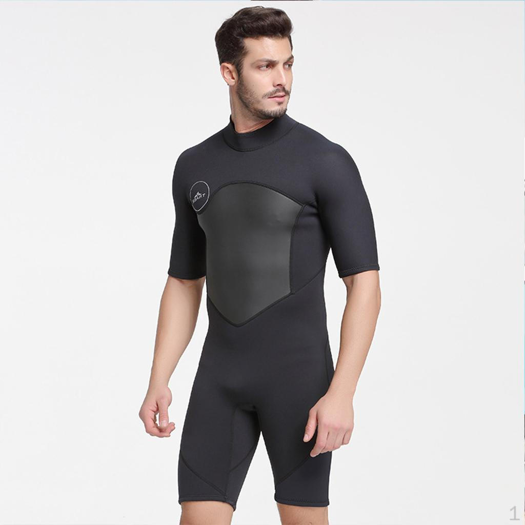 

2mm Mens Neoprene Wetsuit, Adult Wetsuits for Scuba Diving Swimming Short Sleeve Zipper Closure Black XXXL
