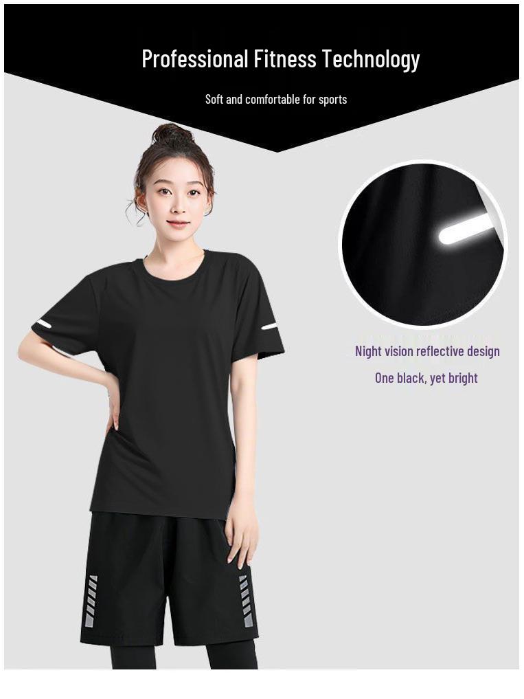 Dámská rychleschnoucí sada pro cyklistiku a běh ve větší velikosti z ledového hedvábí s topem s krátkým rukávem a legínami