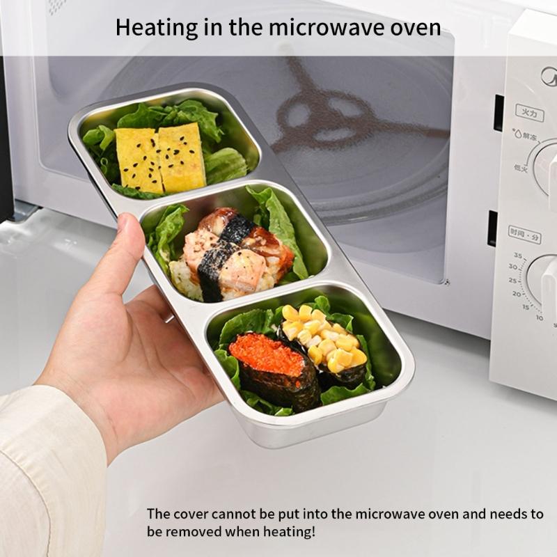 Stainless Steel Bentos Box with Plastic Lid Multi Compartment Design Leak Proof Lunch Container For Work Travel
