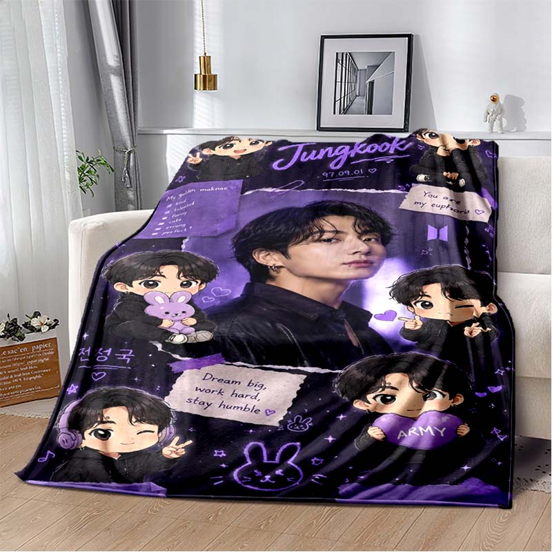 BTS Jungkook Black White Stage Collage Flannel Throw Blanket Soft Warm Sofa Bed Cover For Kpop ARMY Fans Bedroom Decor Gift