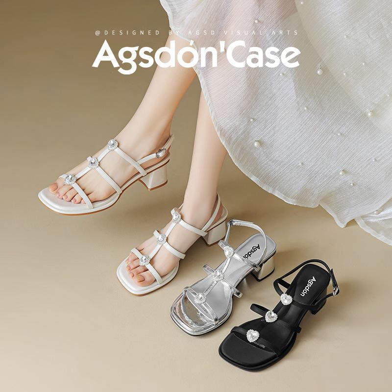 Augustine high-heeled sandals women's 2025 new spring and summer with skirt thick heel outside French fashion Roman sandals