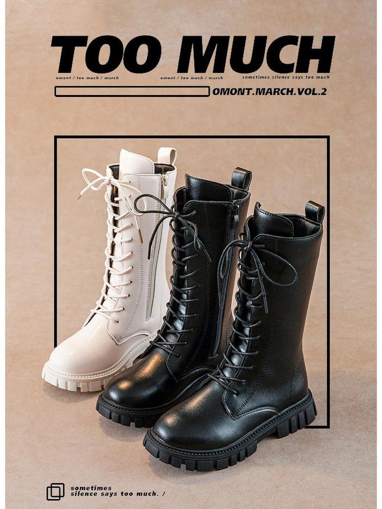 Winter 2025 Girls' High Boots: Korean & British Style Martin Boots, Princess Leather Long Boots.