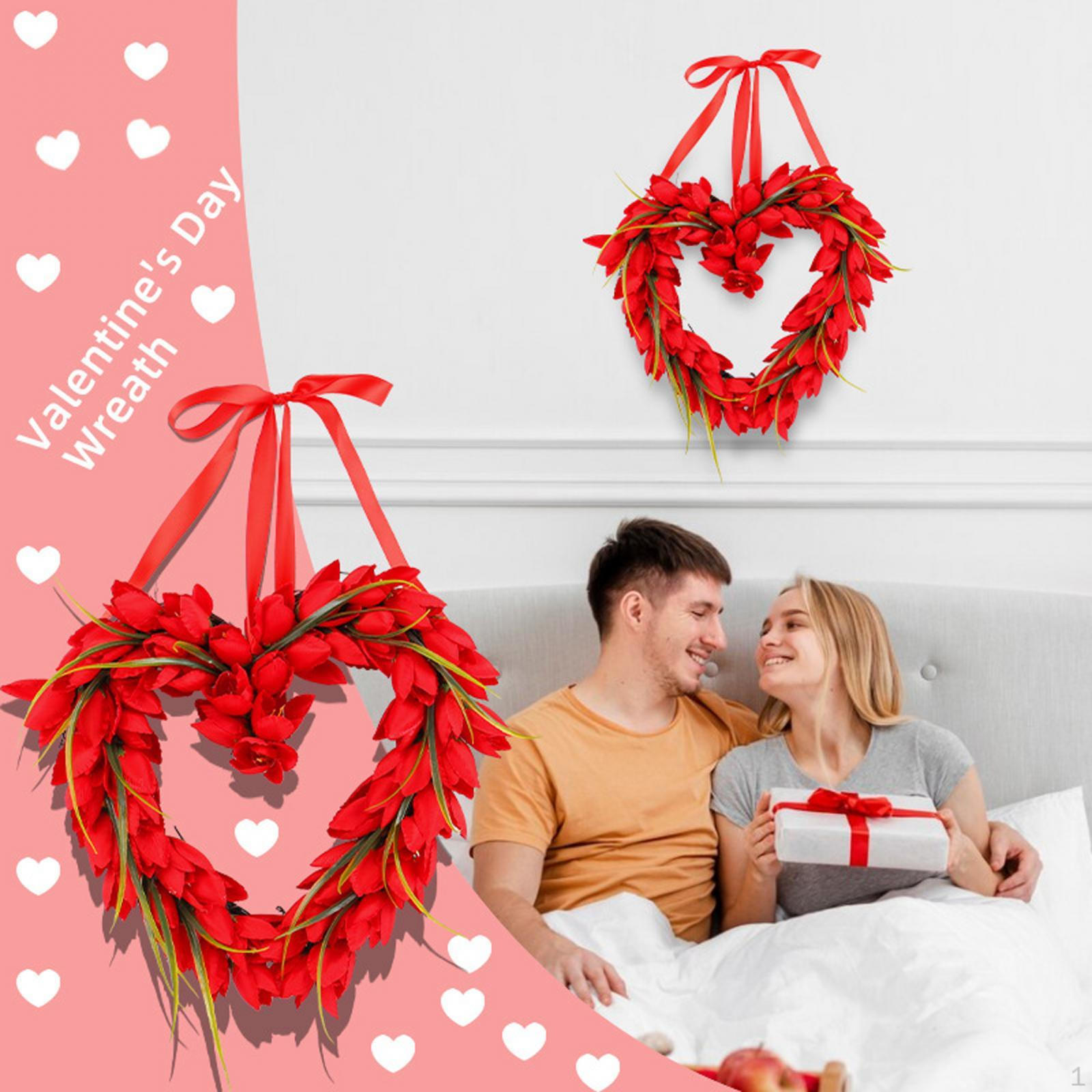 

Valentines Day Heart Shaped Tulip Wreath Wedding Party Artificial Flower for Outdoor Indoor