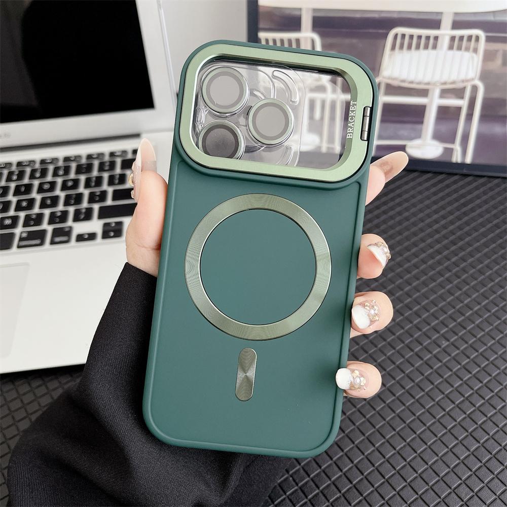 

Lens Film Camera Stand Magnetic Phone Case For iPhone 17 16 15 14 13 13 12 11 Pro Max Air Plus Frosted For Magsafe Cover Case & Camera Protector&iPhone 14 Plus
