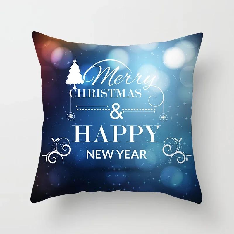 Decor acasă Crăciun fulg de zăpadă albastru Crăciun Fericit Moș Crăciun imprimeu poliester husă de pernă față de pernă funda de almohada