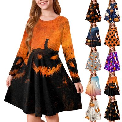 Dívčí letní princeznovské šaty na Halloween - Tričkové šaty s dlouhým rukávem áčkového střihu