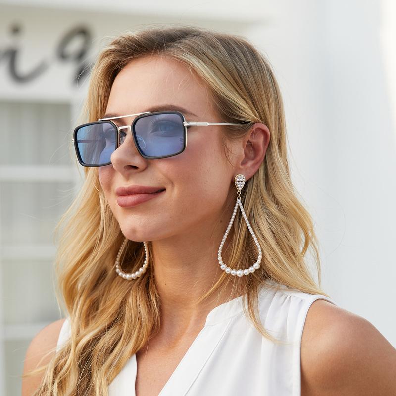 Double Beam Small Frame Sunglasses Women'S Square Sunglasses Men'S Trendy Iron Man Glasses