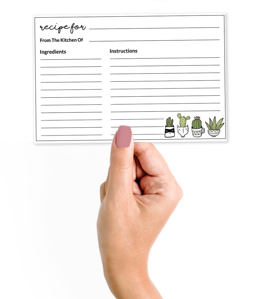 Inkdotpot Karta Przepisu 6x4 cala Jednostronne Karty z Projektami Przepisów Biały Kaktus Karty Przepisów Ślub-Wieczór Panieński-Baby Shower- Opakowanie