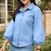 ZANZEA Women Casual Turn Down Collar Solid Color Loose 3/4 Sleeve Blouse