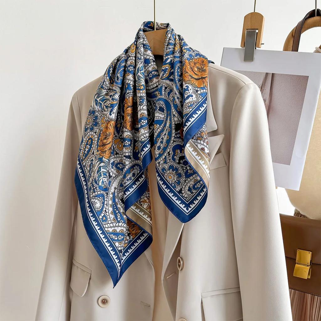 Luxury Imitation Silk Square Scarf Women‘s Double-sided Print Neckerchief Bandanas Foulard Paisley Hairbands Shawls Wraps