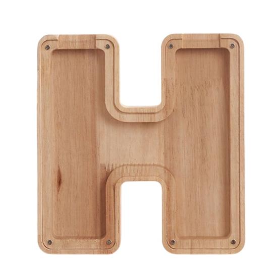 Wooden Piggy Bank with Clear Window, A-Z Letter Coin Cash Container for Kids Adults, Unbreakable Money Saving Box Decoration