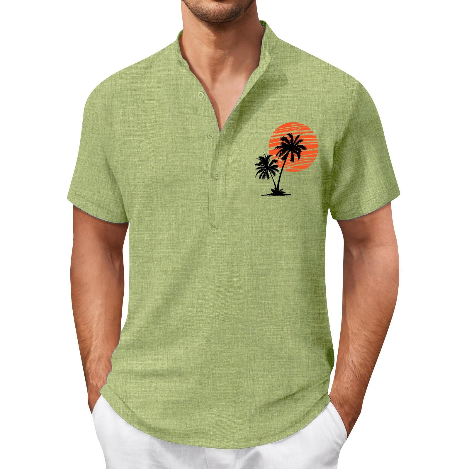 Винтажная летняя мужская футболка, уличная одежда, 3 пуговицы, свободная одежда, футболка с коротким рукавом и принтом XXXL зелёный