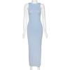 Summer Spaghetti Strap Knitted Dress Women Backless Slim Hip Ladies Solid Color Sling Long Party Dress