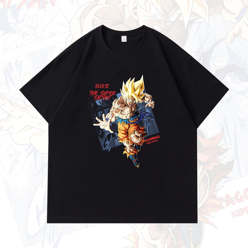 Dragon Ball Anime Peripheral Printed Japanesestyle Pure Cotton Shortsleeved Tshirts for Men and Women Super Saiyan