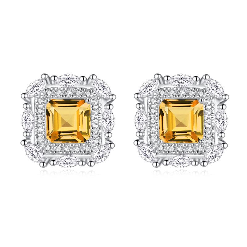 New Natural Stone Square Earrings S925 Sterling Silver Non-fading Stud Earrings for Women, Niche Temperament Accessories for Women