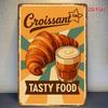 Vintage Croissant Coffee Metal Wall Art Poster Kitchen Decor