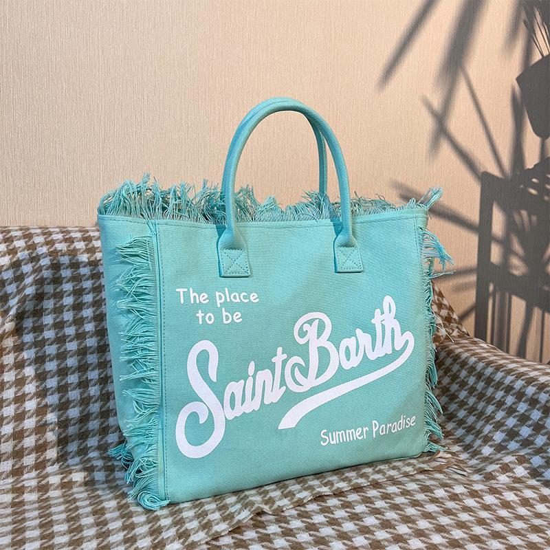 Borsa da spiaggia in denim con stampa a nappe, grande capacità, in stile europeo e americano, 2024 50*33 cm