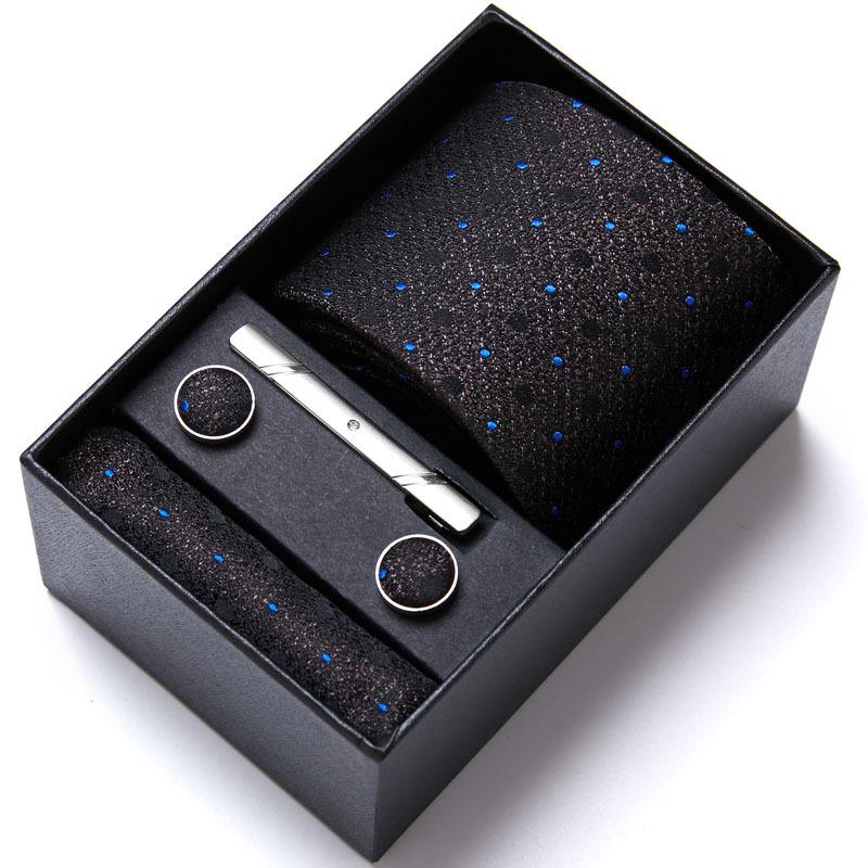 Men's Six-Piece Solid Color Polyester Silk Jacquard Tie Set with Custom Logo