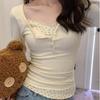 2KWEIRD T-shirts Women Floral Fake Two Pieces Korean Fashionable Designed All-match Hotsweet Y2k Tops High Street Basic Clothes Fairy