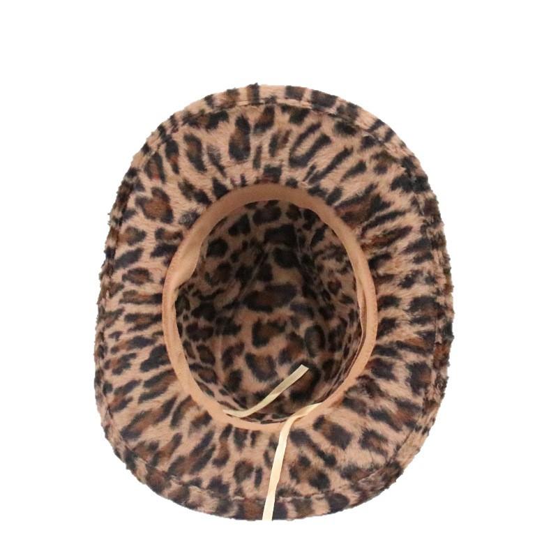 Thickened woolen hat fashionable sun hat women's autumn and winter new leopard print western cowboy hat European and American fashion plush hat