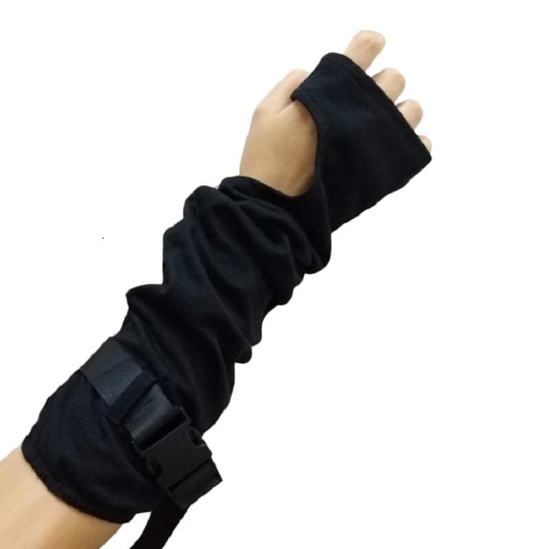 Women's Black Fingerless Gloves with Woven Strap and Buckle - Spring/Autumn Workwear Style