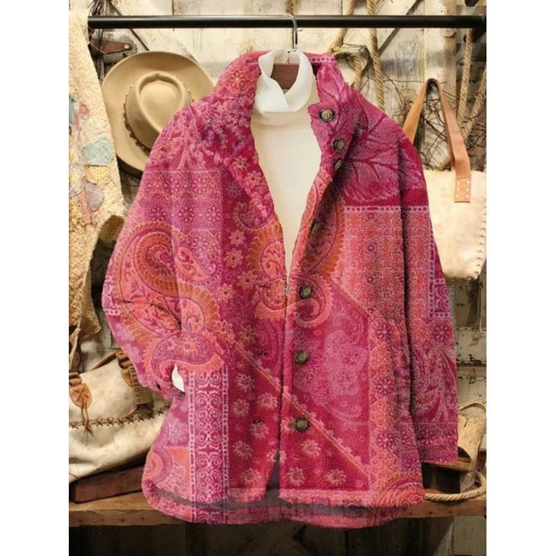Womens Stand-Up Collar Fleece Sweatshirt With 3D Digital Floral Print Casual Long Sleeve Top Fall 2025