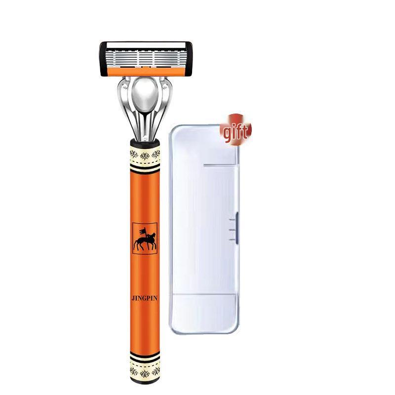 German Precision Six-Layer Men s Manual Razor - Anti-Scratch, Super Clean Shaving. Dual Horse + Orange