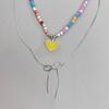 Cute Heart Bead Necklace Heart Charming Choker Chain Jewelry Girls Teen Eye-catching Snake Bone Chain Bowknot Necklace