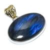 Natural Labradorite Gemstone 925 Sterling Silver Two Tone Pendant 1.42" O8R34