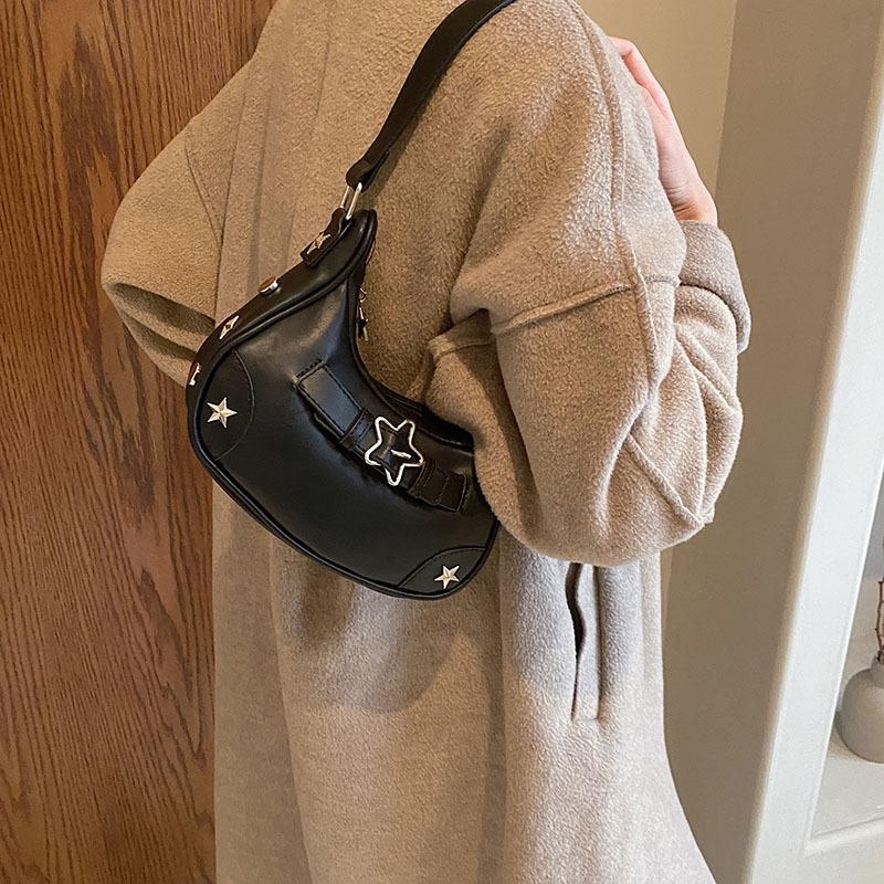 Women Shoulder Handbag Vintage Casual Hobos Denim Star Decor Solid Color Underarm Bag For Girls Ladies Purse Tote Quality