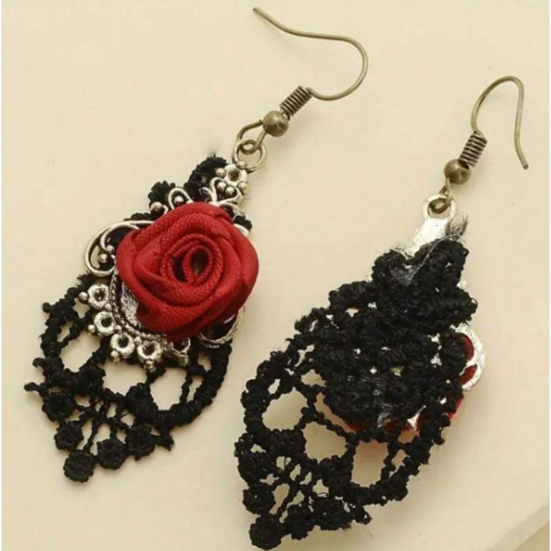 New Gothic Versatile Dark Style Rose Earrings Women's European and American Silk Flower Earrings