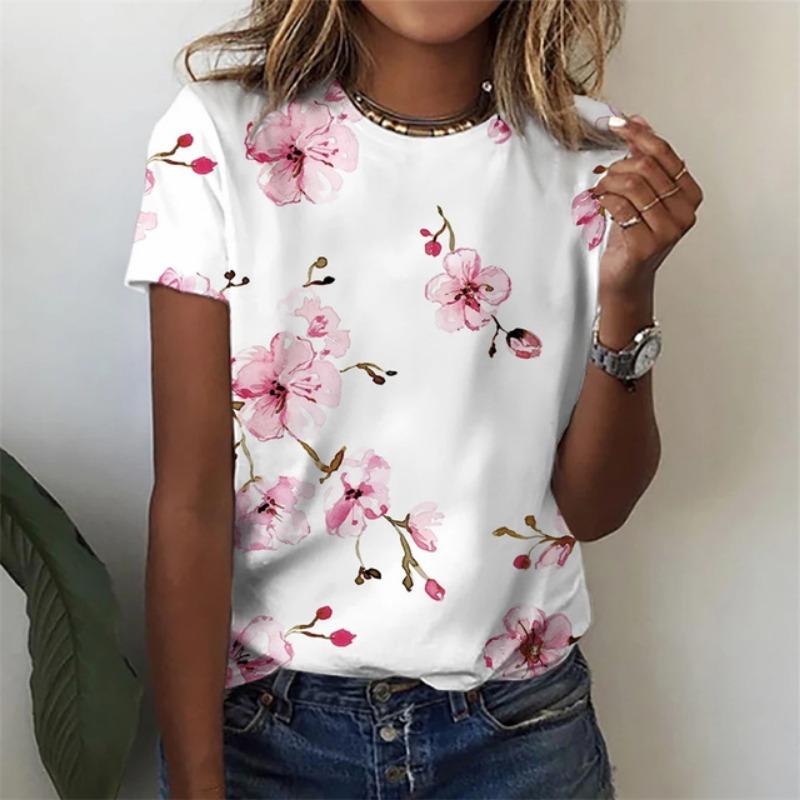 Summer Floral Leaf Gradient 3D Print T-shirts Women Streetwear Casual Fashion Y2k Short Sleeve T Shirt O-neck Tees Tops Clothing