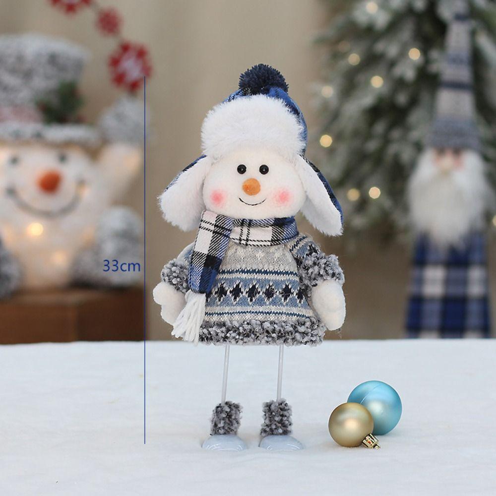 Cartoon Blue Fabric Snowman Doll Fabric Christmas Snowman Doll Swinging Skiing Doll  Xmas Gift