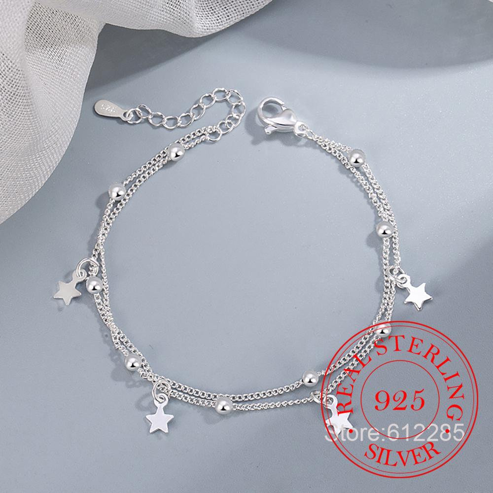 925 Silver Double-layer Star Charm Bracelet For Woman Man Luxury Wedding Engagement Fashion Charm Party Jewelry
