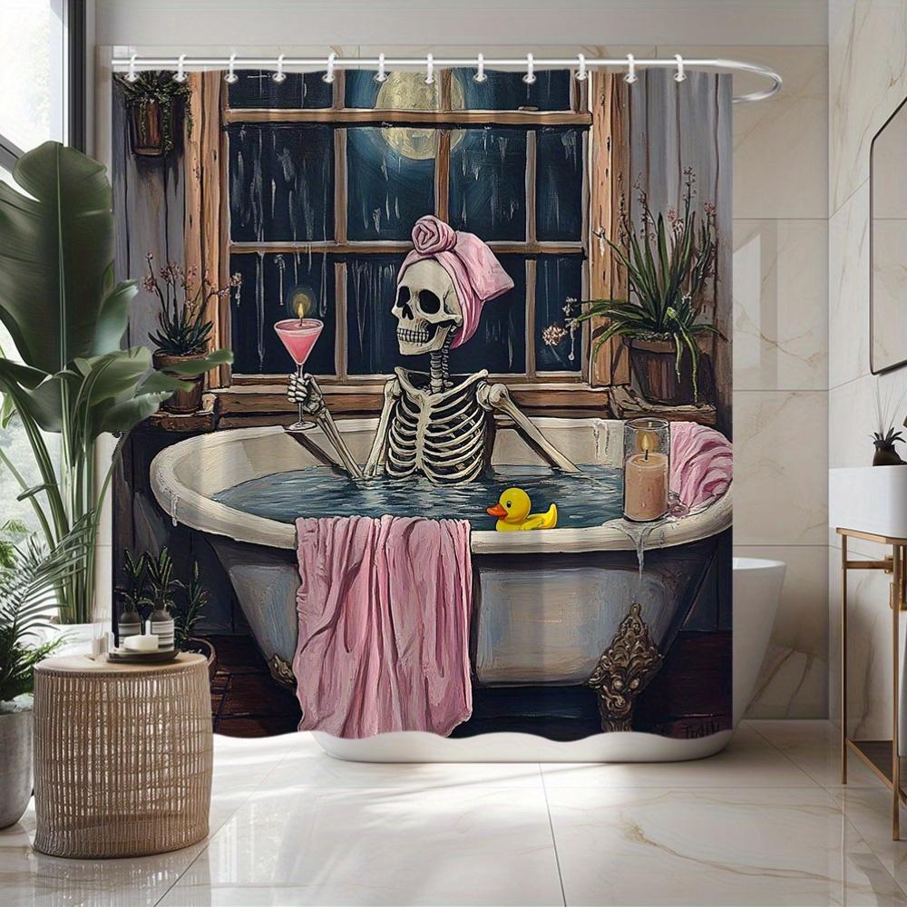 

1Pc Halloween Skeleton Bathtub Shower Curtain Funny Bone Decor Vintage Style Polyester Fabric Bathroom Decor Bathtub Partition 90x180cm35x71in