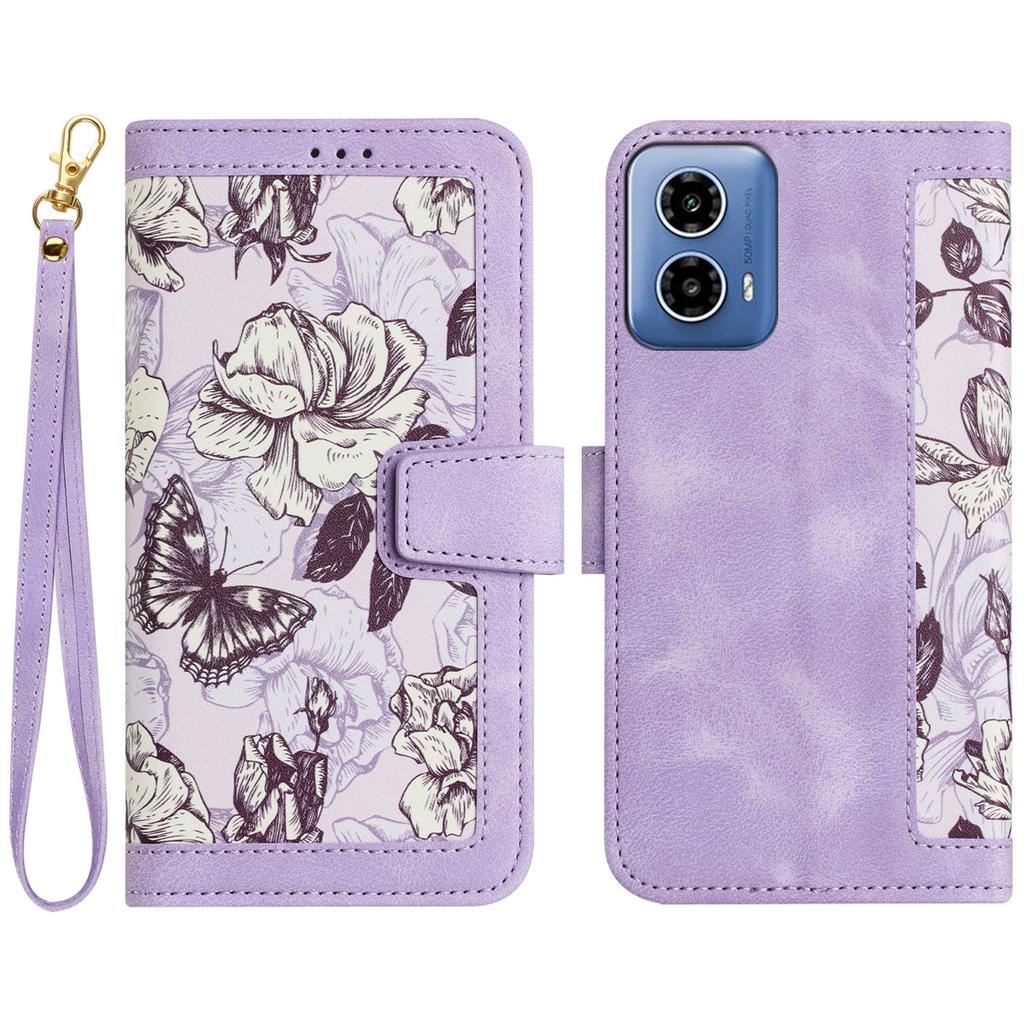 For Motorola Moto G 5G (2024) Case Flower Pattern PU Leather Phone Cover with Card Holder