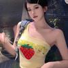 Pure Desire Sweet Hot Girl Off-shoulder Single Shoulder Suspender Vest Women Wear Tight Short Sexy Sleeveless T-shirt Top