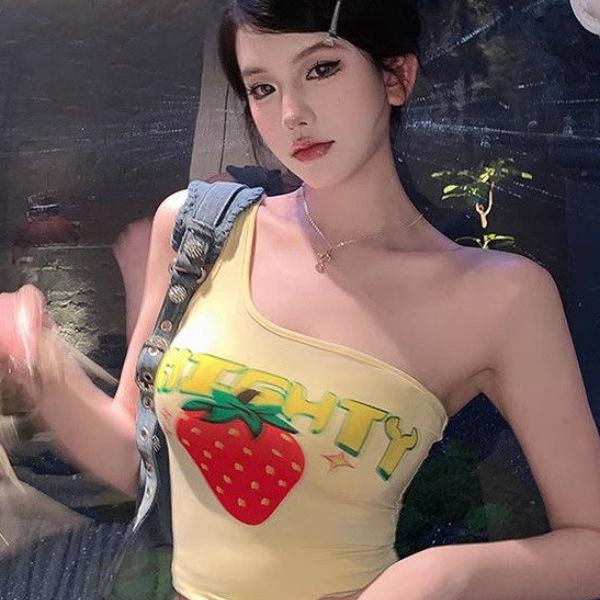 Pure Desire Sweet Hot Girl Off-shoulder Single Shoulder Suspender Vest Women Wear Tight Short Sexy Sleeveless T-shirt Top