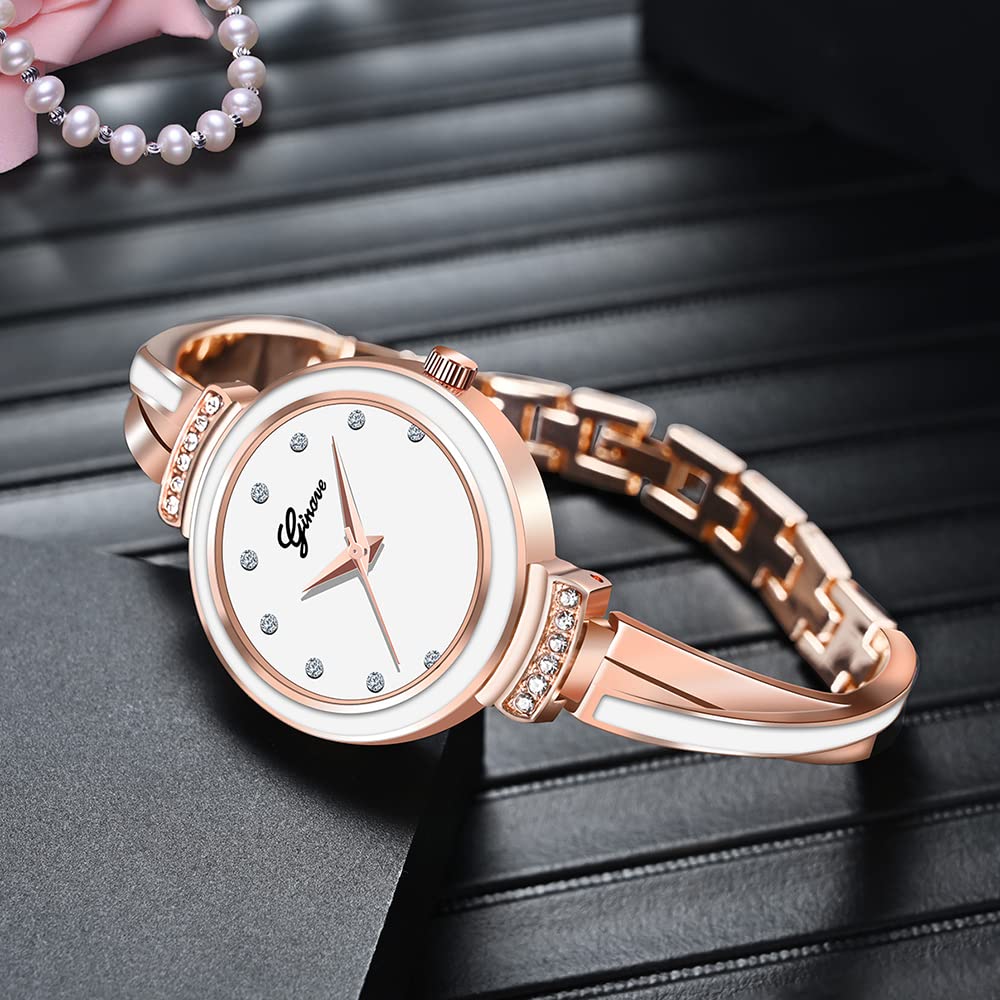 JEWELRYWE Women's Bracelet Bangle Watch Set 4 Piece Analog Display Waterproof Popular Cute Stylish Alloy Ladies Watch white rose gold Birthday
