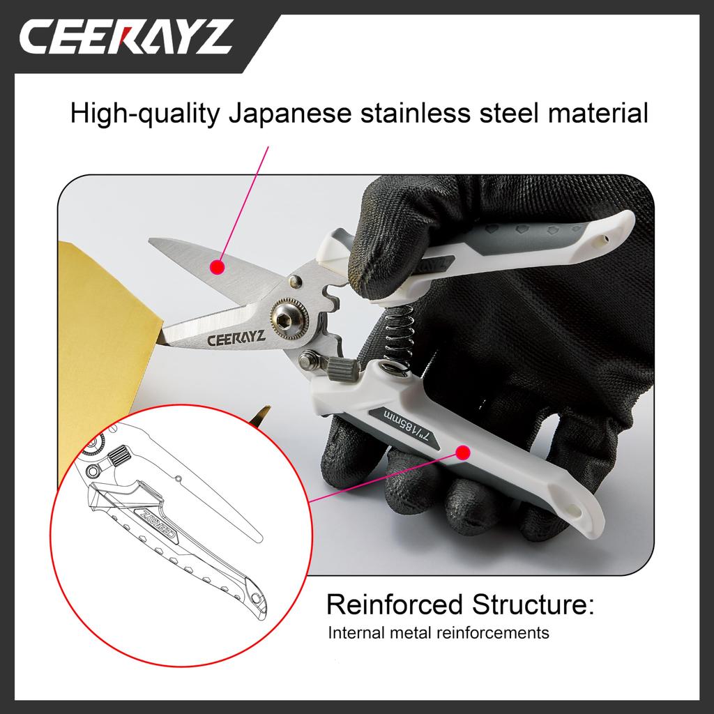 CEERAYZ Scissors 185mm Multipurpose Heavy Duty 420 Japanese Stainless Steel Industrial Scissors Scissors Metalworking Pruning Gardening Pruning with