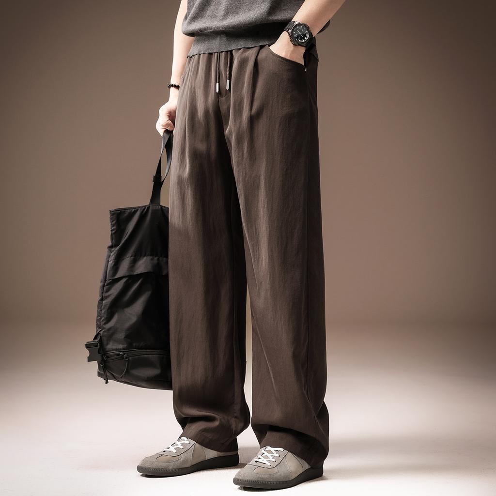 High-end American old money style% Lyocell cool casual pants men's summer thin loose straight wide-leg trousers