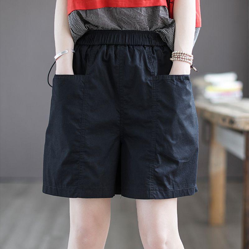 100% Cotton Short Pants Women's Summer Outside Wear High Waist Cover Thighs Show Thin Loose Five Points Casual Wide Leg Pants